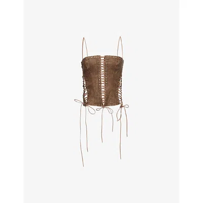 Jaded London Womens Brown Odile Lace-up Faux-leather Corset Top