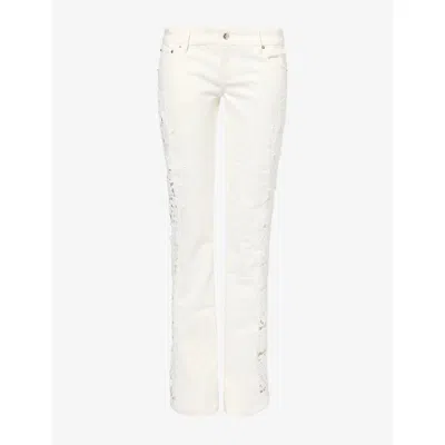 Jaded London Womens Cooper Lace-trim Denim Jeans White