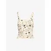 Jaded London Womens Cream Sequin Ribbed Stretch-woven Vest In Brown