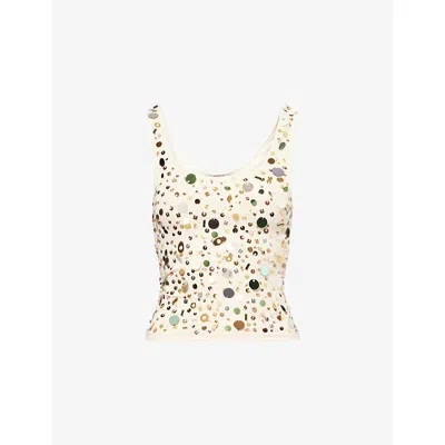 Jaded London Womens Cream Sequin Ribbed Stretch-woven Vest In Brown