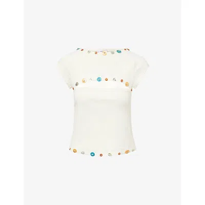 Jaded London Womens Cream Solira Button Cut Out Cotton Top In White