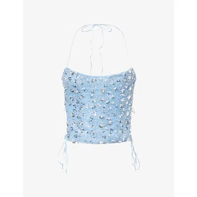 Jaded London Womens Deva Sequin Knit Corset Top Blue