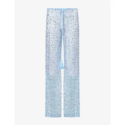 Jaded London Womens Deva Sequin Straight-leg Knit Trousers Blue