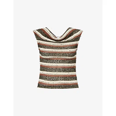 Jaded London Stripe Knit Asymmetric Top In Brown