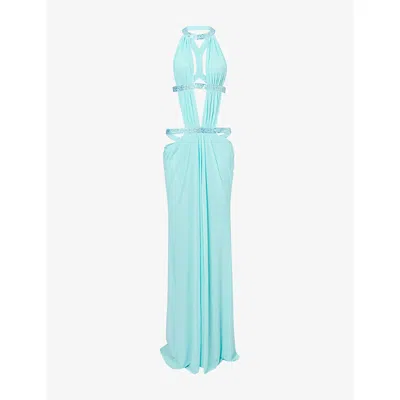 Jaded London Womens Embellished 6am Cut-out Mesh-woven Maxi Dress Ice Blue