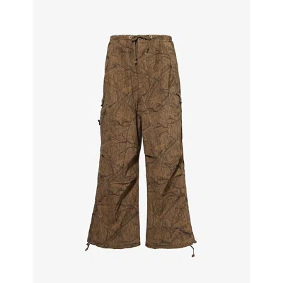 Jaded London Womens Forest Green Parachute Camouflage Wide-leg High-rise Cotton-poplin Trousers