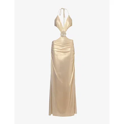 JADED LONDON WOMENS GOLD VIDA CUT-OUT BACKLESS MAXI DRESS