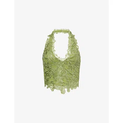 Jaded London Womens Green Sequinned Halter-neck Lace Top