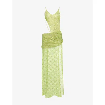 Jaded London Womens Green Stellar Bead-embellished Mesh Maxi Dress