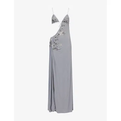Jaded London Womens Grey Brisa Asymmetric Stretch-mesh Maxi Dress In Gray