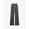Jaded London Womens Grey Leopard Colussus Faded-wash Wide-leg Mid-rise Denim Jeans In Grey