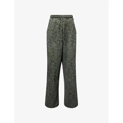 Jaded London Womens  Leopard-print Cotton Jogging Bottoms In Green
