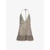 Jaded London Womens Khaki Button Me Up Layered Chiffon Mini Dress In Grey