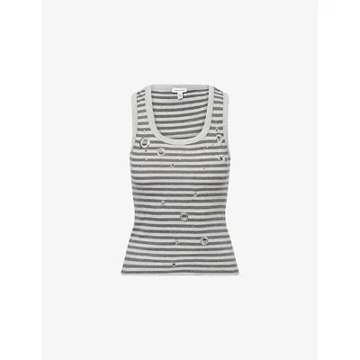 Jaded London Womens Grey Stripe Eyelet Cotton-blend Vest In Gray