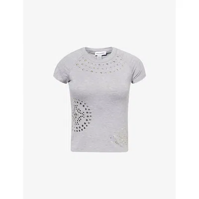 Jaded London Womens Grey Studded Marl Stretch-woven Top In Gray