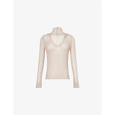Jaded London Womens V-neck Hooded Open-knit Top Grey Xs In Neutral