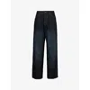 Jaded London Womens Blue Creased Xl Colussus Five-pockets Wide-leg High-rise Denim Jeans In Blue