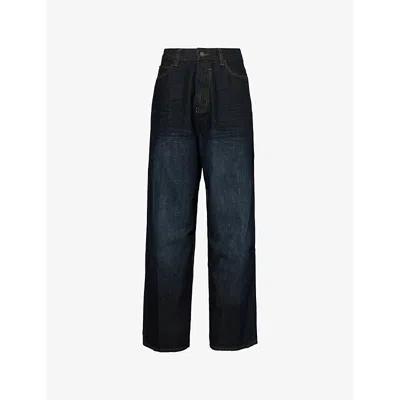 Jaded London Womens Blue Creased Xl Colussus Five-pockets Wide-leg High-rise Denim Jeans