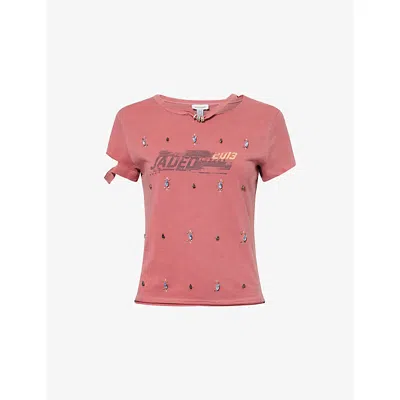 Jaded London Distressed Jewel Crop T-shirt In Pink