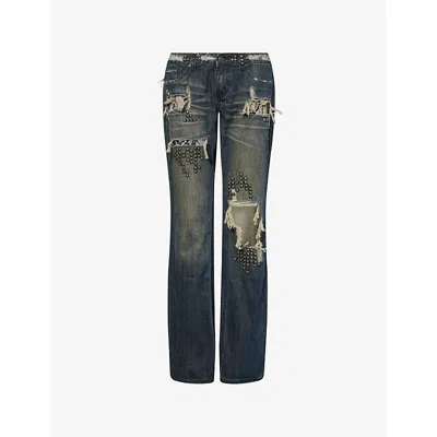 Jaded London Womens  Distressed Studded Denim Jeans In Multi