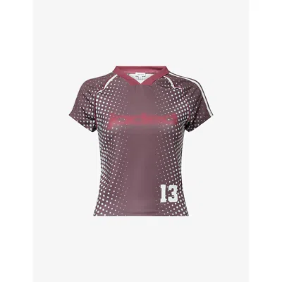 Jaded London Womens  Football Graphic-pattern Stretch-jersey Top In Red