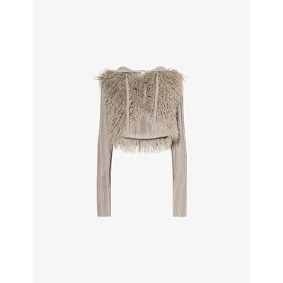 Jaded London Womens  Haka Mongolian Hooded Faux-fur And Knit Jacket In Grey