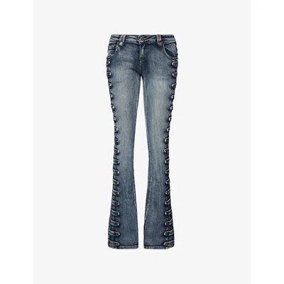 Jaded London Womens Military Cooper Bootcut Denim Jeans In Blue