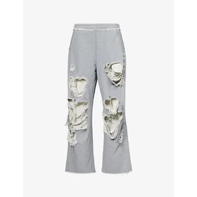 Jaded London Womens Grey Marl Monster Distressed Wide-leg High-rise Cotton-jersey Jogging Bottoms