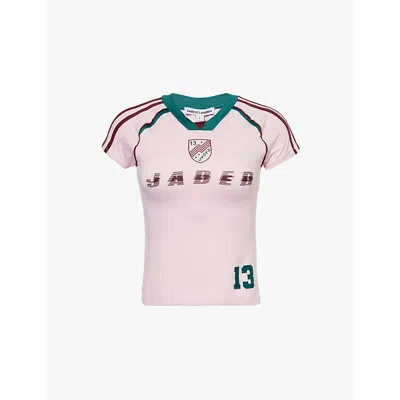 Jaded London Womens Pink No.13 Football Baby Stretch-jersey T-shirt