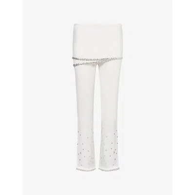 Jaded London Womens White Reversible Embellished Woven Skirt Trousers