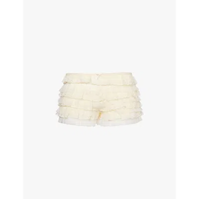 Jaded London Womens Cream Rhea Ruffle-frill Lace Bloomer Shorts