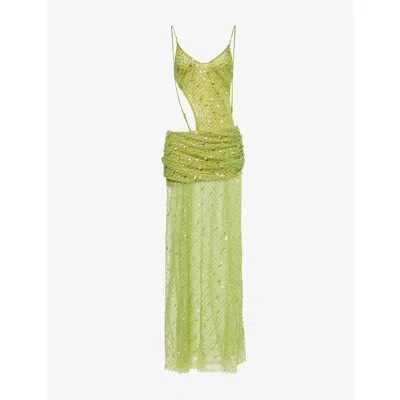 Jaded London Womens Multi Stellar Asymmetric Embellished Maxi Dress In Green