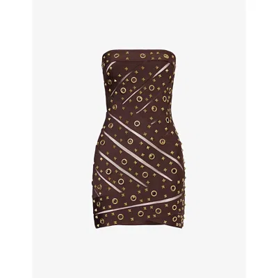 Jaded London Womens  Studded Bandage Stretch-woven Mini Dress In Burgundy