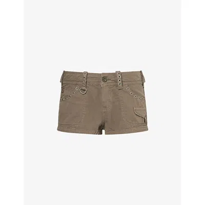 Jaded London Womens Tucana Cargo Cotton Mini Shorts Khaki