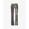 Jaded London Womens Leona Cooper Zebra-print Bootcut-leg Denim Jeans
