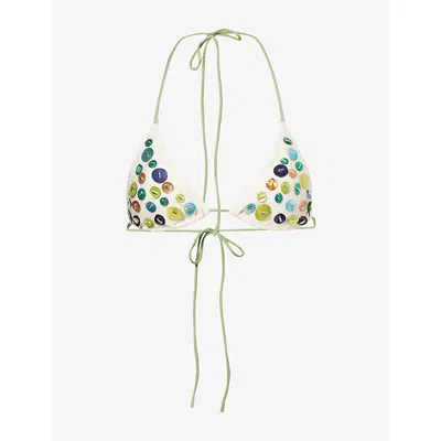 Jaded London Womens Multi Agoya Shell Trim Triangle Bikini Top