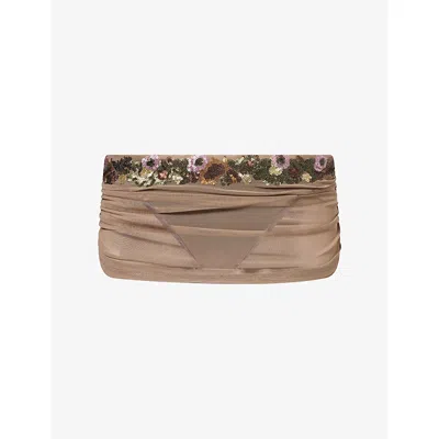 Jaded London Womens Multi Dalya Mesh-skirt Sequin-trim Bikini Bottoms In Brown