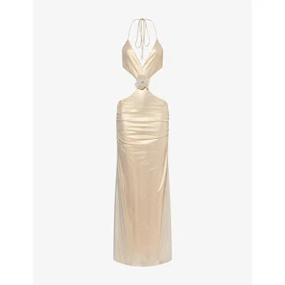 Jaded London Womens Multi Gold Vida Halterneck Woven Maxi Dress In Yellow