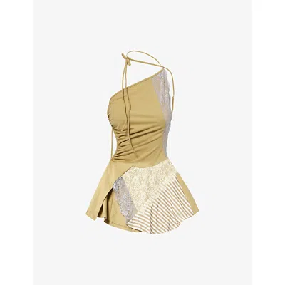 Jaded London Womens Multi Reworked Asymmetric Lace Cotton-blend Mini Dress
