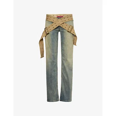 Jaded London Womens Multi Strap-up Stonewash Denim Jeans