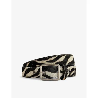 Jaded London Womens Multi Zebra-print Pony-hair Leather Belt