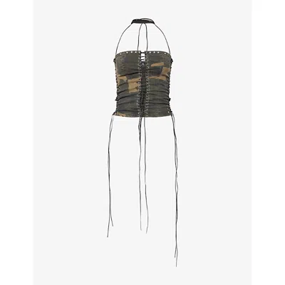 Jaded London Womens Odile Camo Lace-up Cotton-blend Corset In Green