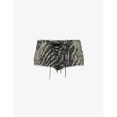 Jaded London Zebra Print Lace-up Short In Black