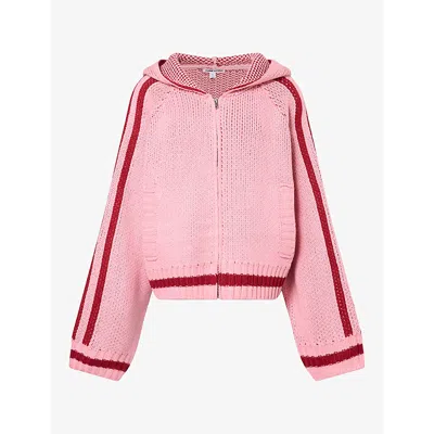 Jaded London Womens Pink Nellie Hooded Woven Knit Cardigan In Multi
