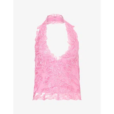 Jaded London Womens Roswen Lace Woven Corset Top Pink