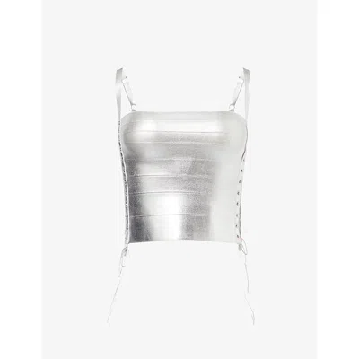 Jaded London Womens Silver Lace-up Bandage Stretch-woven Corset Top Xs