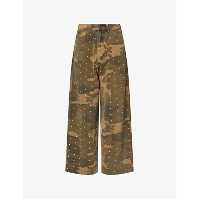 Jaded London Womens Stud Camo Xl Colossus Cotton Trousers