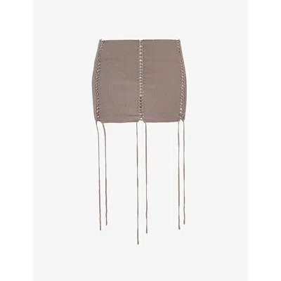 Jaded London Womens Grey Vargo Lace-up Woven-blend Mini Skirt