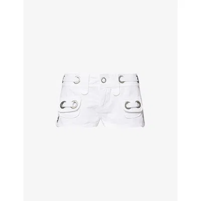 Jaded London Womens White Eyelet-embellished Cotton Cargo Shorts In Blue
