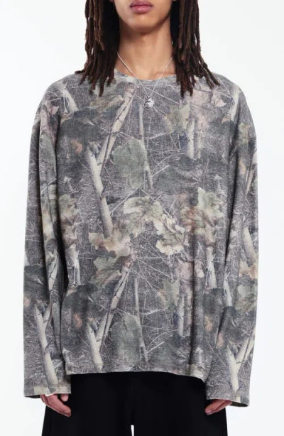 Jaded London Woodland Camo Long Sleeve Waffle T-shirt In Gray